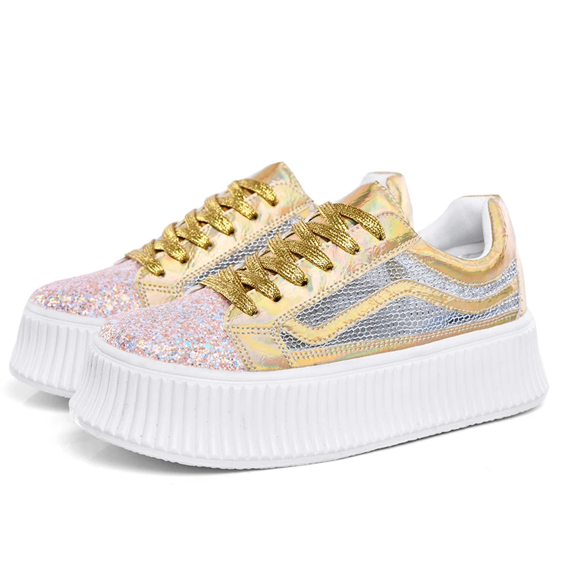 Height increase lace up breathable microfiber rubber sole platform shoes for women