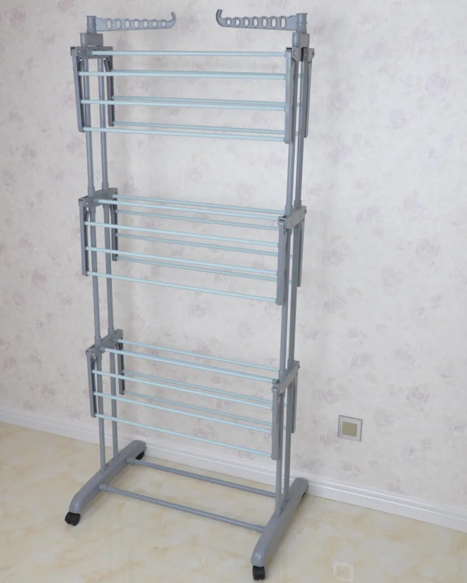 3 layer clothes drying rack multi-faction powder coated with wheels