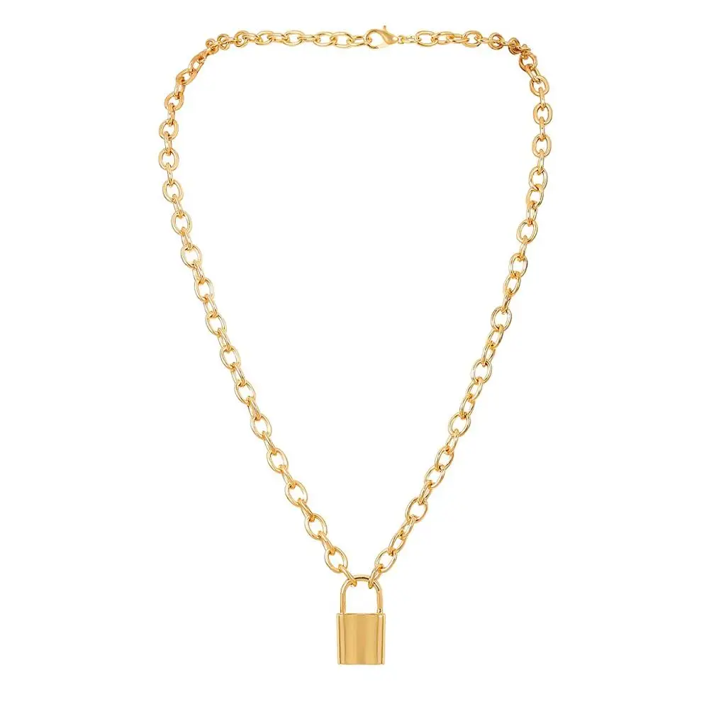 Punk Style Design Jewelry Gold Link Chain Necklace Pendant Padlock Necklace For Women