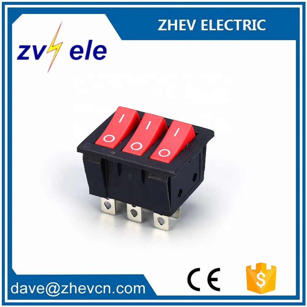 3 Gang 16A Hot Pot 6 Pin Button Switch For Electric Oven Cooler Red Rocker