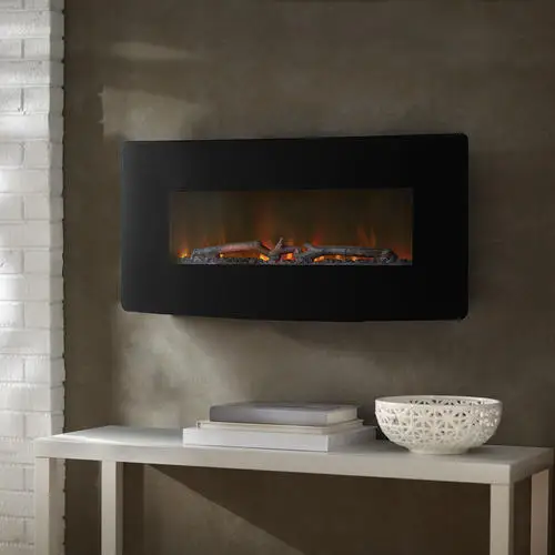 1800w 36 inch wall hanging color flame curved front led fireplace electric