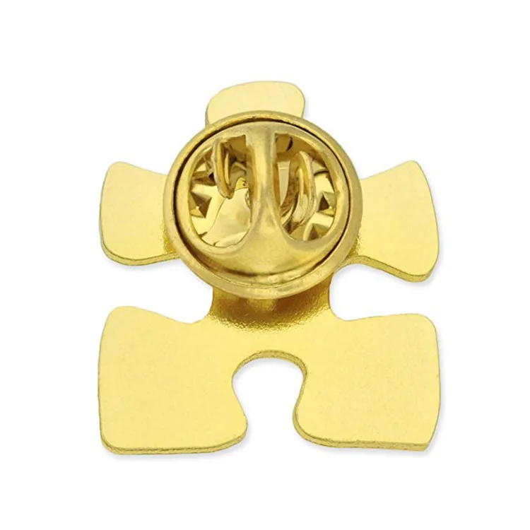 Custom puzzle pieces shape metal gold plating epoxy pin badge