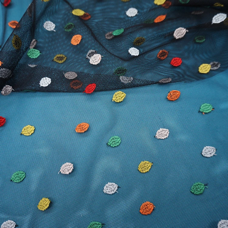 
Cute leaf shape embroidery wave embroidery mesh fabric for kids dress 