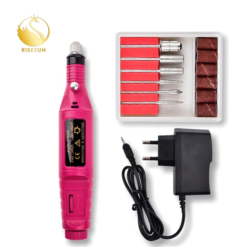 
RISESUN 2019 New Design Low Vibration EU US Plug 2.4mm 3.2mm Collet Manicure Machine strong Nail drill Pen 