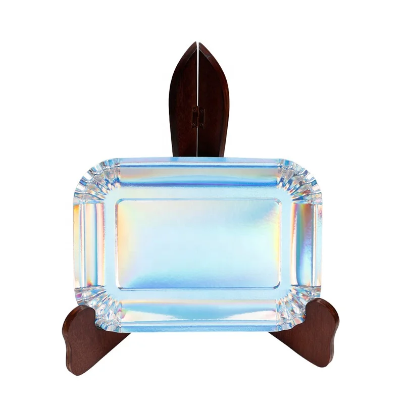 Classical Hot Sell  Disposable 400 gsm  10.5 inch Rectangle  Rainbow Silver Foil Paper Plates