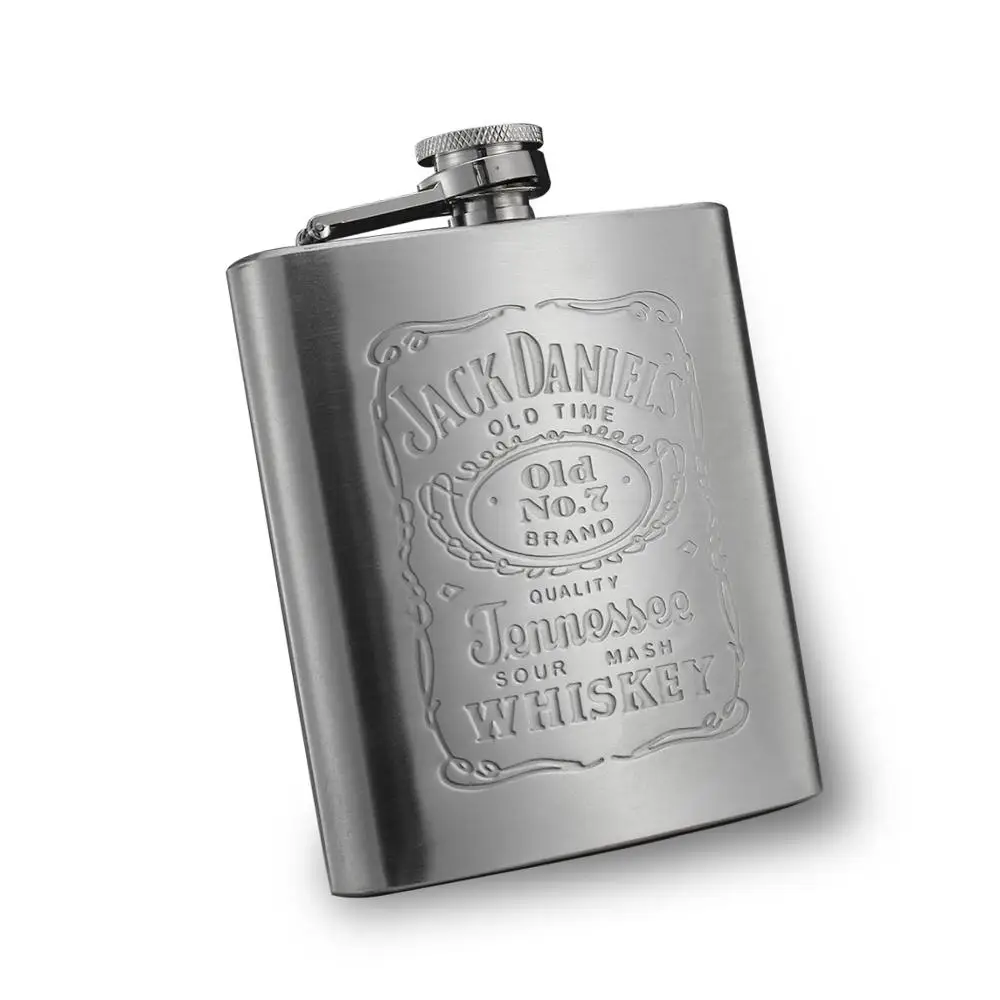 
Wholesale Promotion Drinkware Hip Liquor Whiskey Alcohol Flask Funnel Cool Embossed Metal Stainless Steel 7oz 