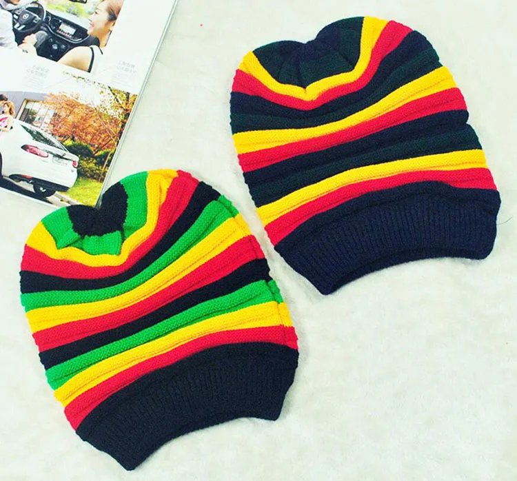 Rasta Beanie, rainbow slouch beanie, Jamaica beanie