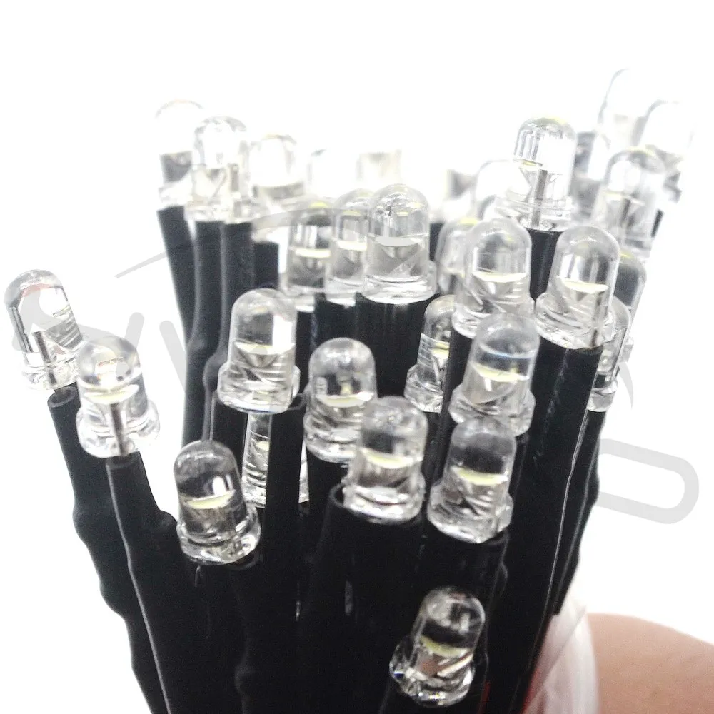 F3 3mm 20cm Pre wired LED Round light lamp bulb chip beads cable DC 12V Red  Emitting Diodes