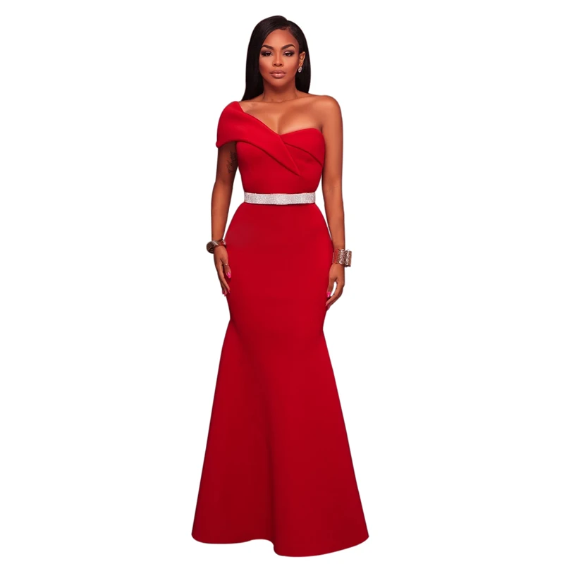 
Wholesale Women Black Sexy One Shoulder Ponti Gown Evening Dress 