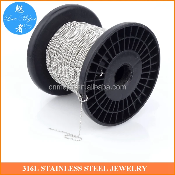 1.2mm Thick Fashion Stainless Steel Jewelry Necklace Making Military Ball Chain In Spool