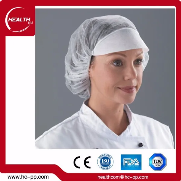 
Disposable snood cap made of pp nonwoven, with peak and hairnet, protector hood 