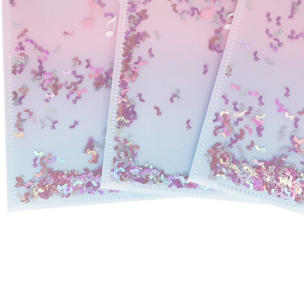 Sequin File PP Plastic 2 Pocket File Folder with Music Note Sequin Cover for Office School Stationery