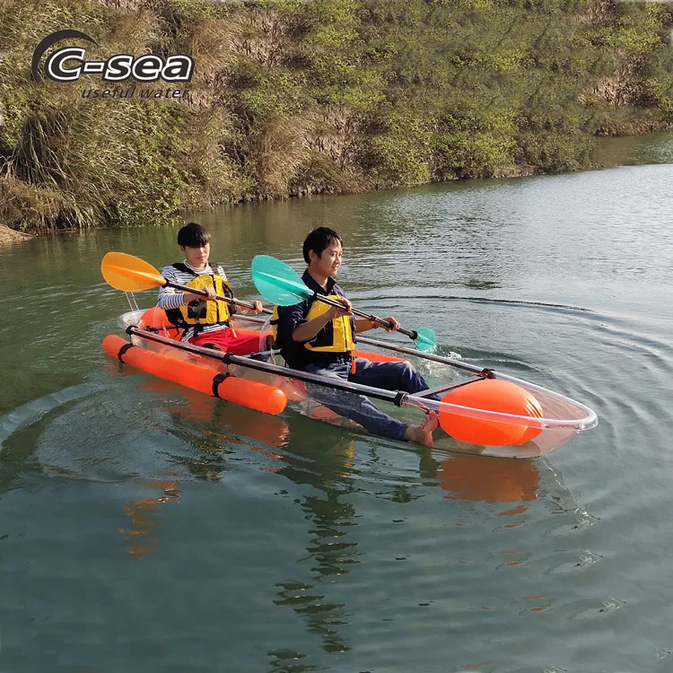 2 person sit in clear bottom kayak