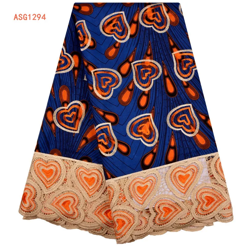 
African Wax Lace Fabric Hot Sale Latest Arrival Ankara Wax With Guipure Cord Lace Fabric For Nigerian Wedding Party Dress 