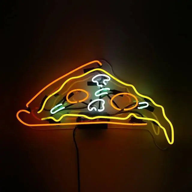 Drop shipping china suppliers free design shop decoration custom glass neon sign neon light metal grid pizza neon sign