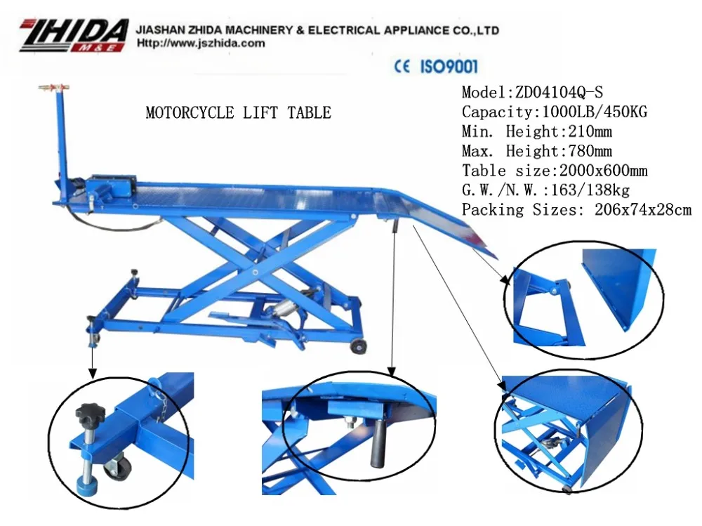 450kg Motorcycle Pick Up Lift Table with Air Pump