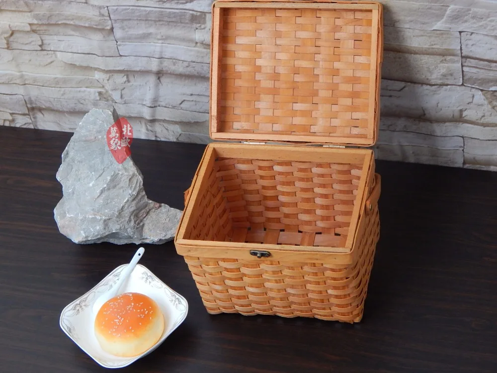 Квадратная бамбуковая корзина ручной работы плетеная для хранения Бамбуковая Корзина пикника с крышкой