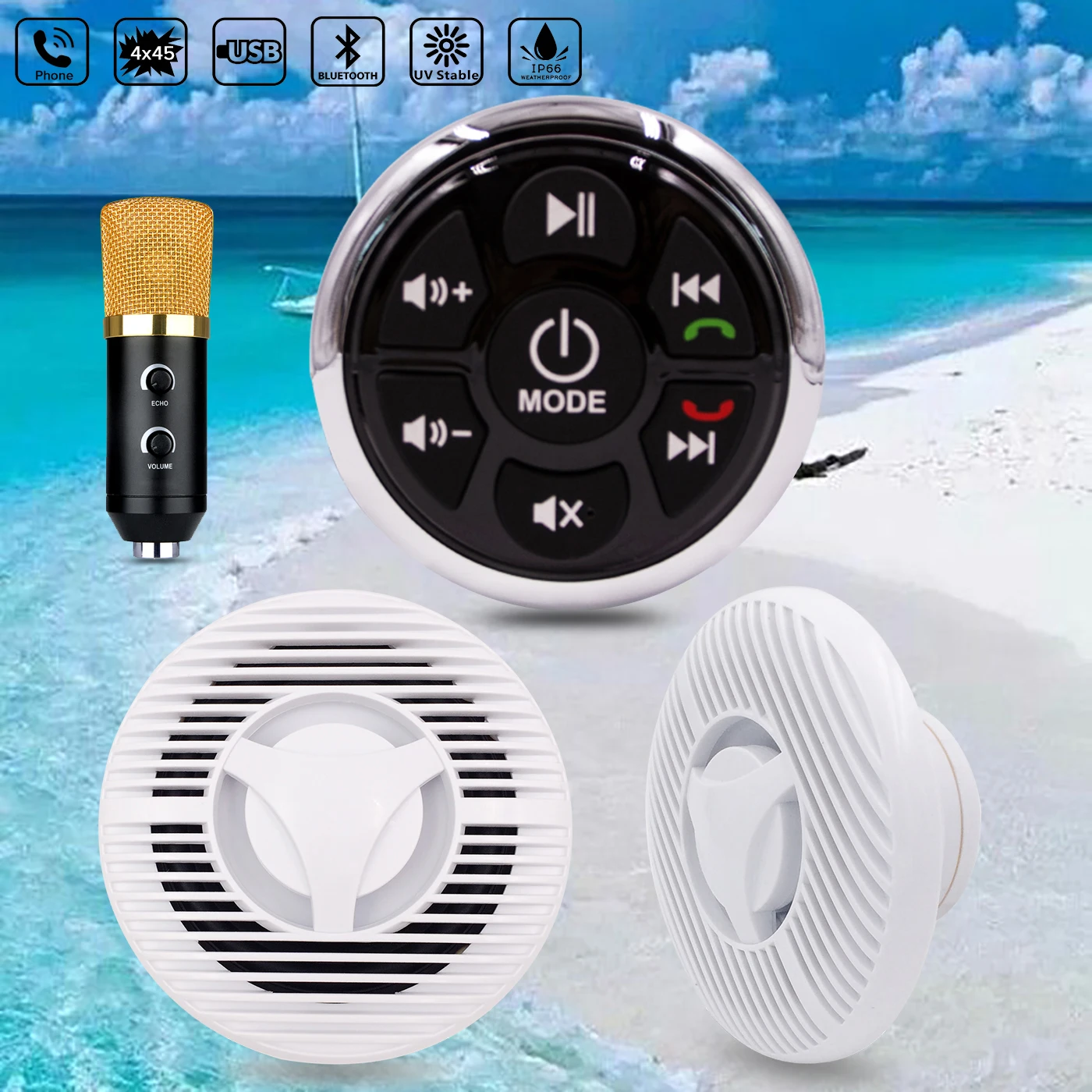 
Marine Waterproof MP3 Audio Controller Bluetooth Marine Gauge Style Digital Media AM/FM Receiver USB 3.5MM AUX In to RCA out 