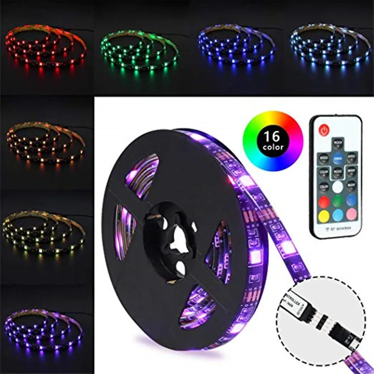 LED TV Backlight Kit 6.6ft RGB USB Powered Light Strip with RF Remote 16 Colors for Home Theater Decoration