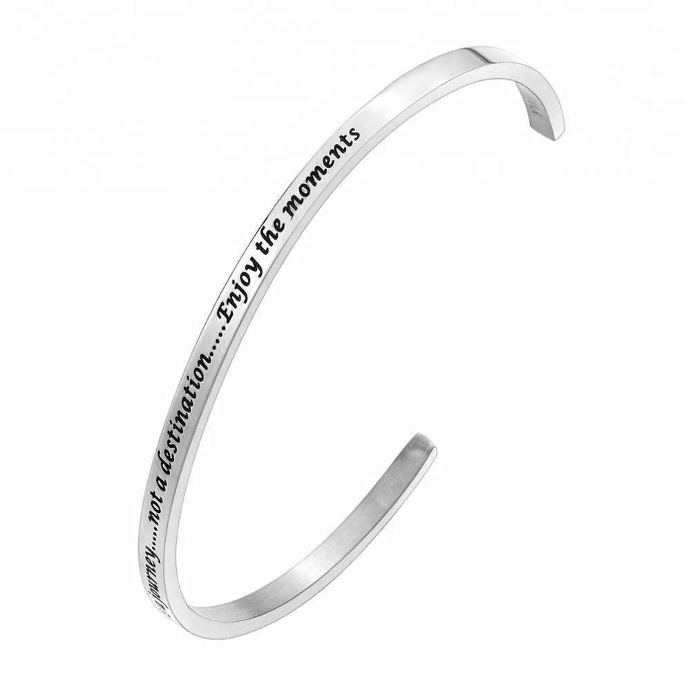 4mm Plain Stainless Steel Bangle Inspirational Bracelet Custom Engraved Message Cuff