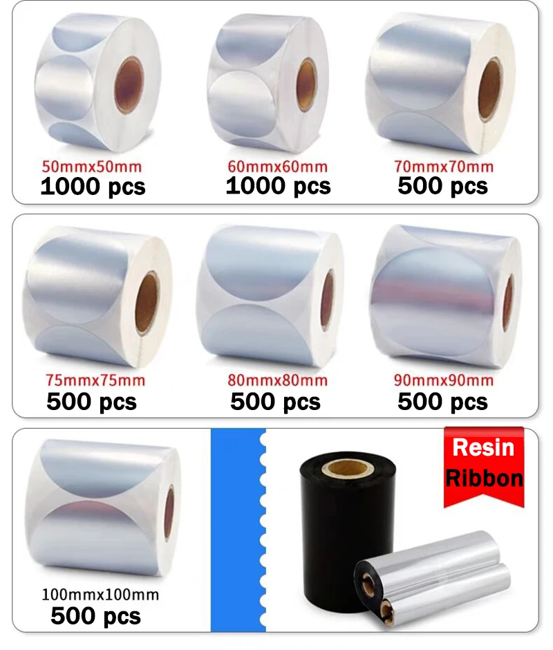 Sliver PET Round Sticker Roll, Width 40 ~100mm,  Matt Coated Polyester film bar code Circle Seal Stickers