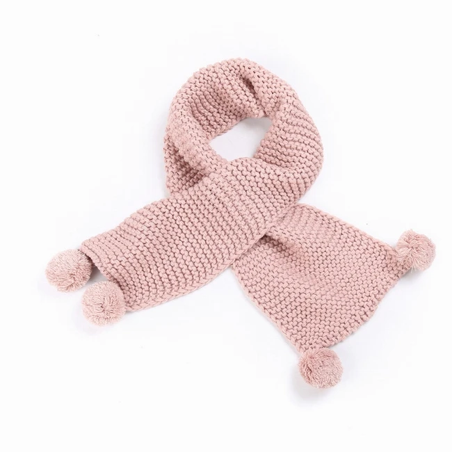 S4233 new wholesale 2021 winter best kids gifts crochet knitted chunky scarves kids pom pom scarfs for sale