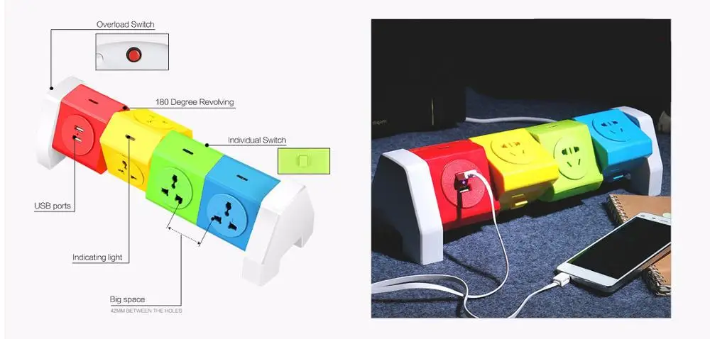 Новый дизайн, вращающийся на 180 градусов удлинитель с разными цветами