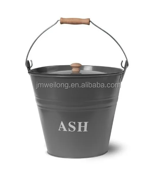 Light Grey Round Portable Metal Coal Ash Bucket with Lid