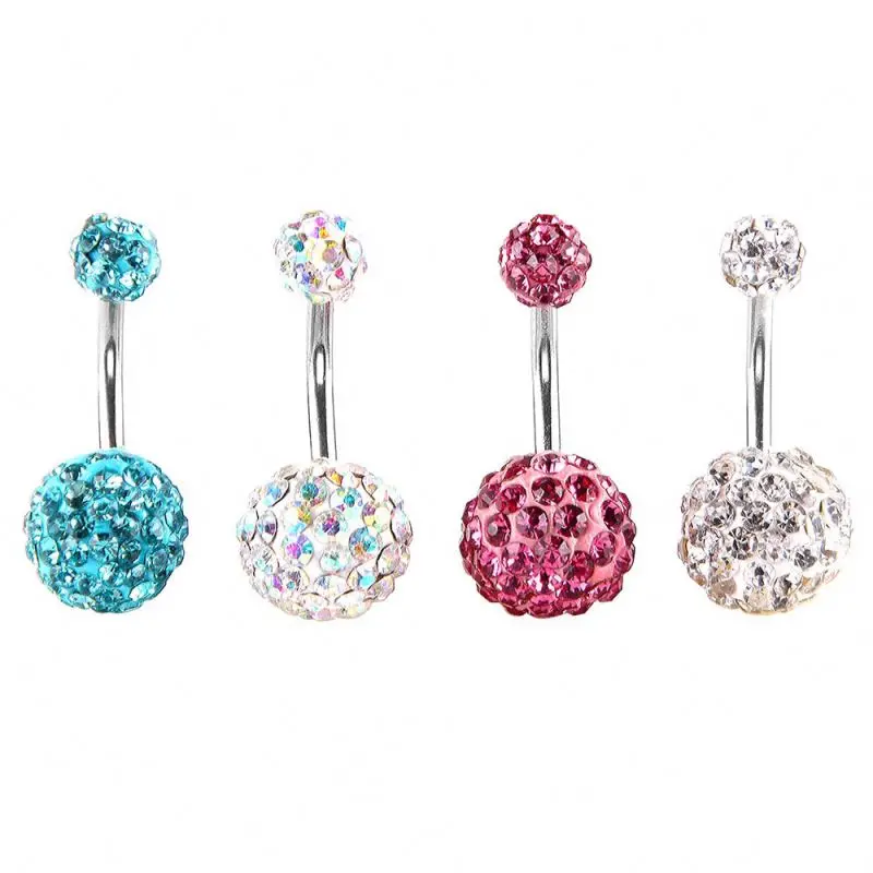Fashion Screw Big Diamond Balls Navel Ring Bars Piercing Jewelry Woman Belly Button Ring