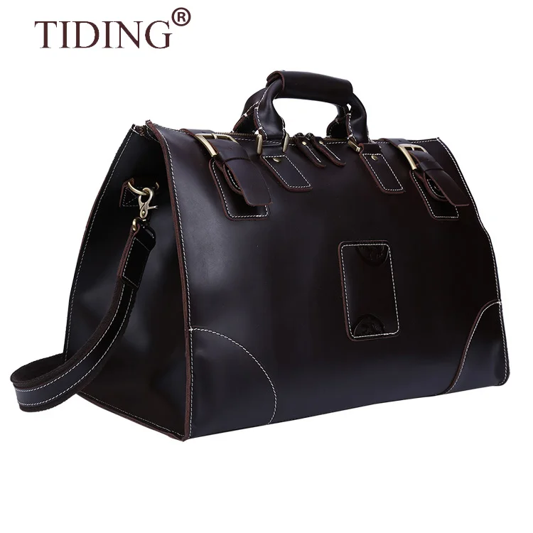 High Quality Black Full Grain Leather Weekend Bag Large Capacity Overnight Travel Tote Bags