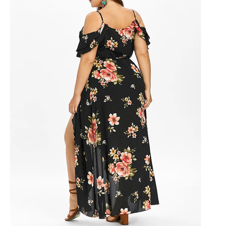 
Lady plus size floral print off shoulder dress 