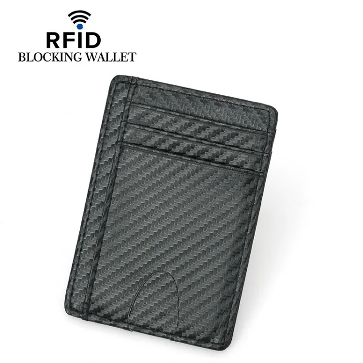 Тонкий кошелек с RFID-блокировкой и передним карманом минималистичный безопасный держатель для кредитных карт из углеродного волокна