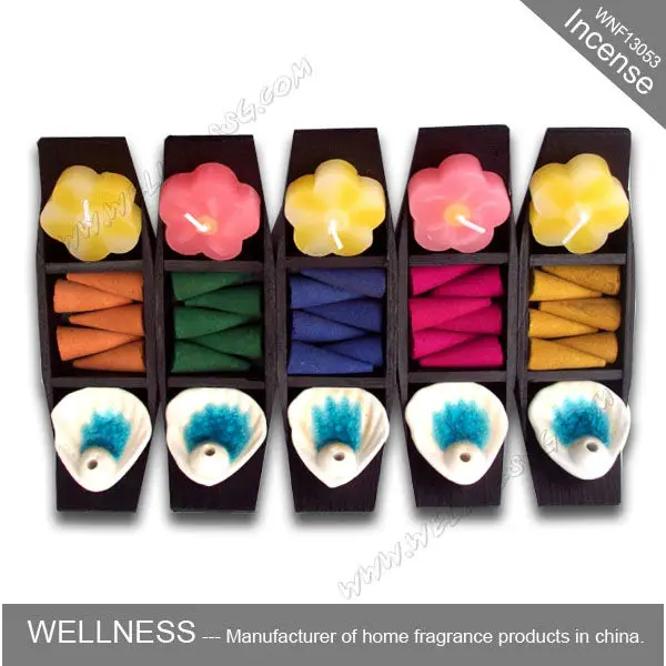 различные цветы конусов благовония и свечи мини с керамическим держателем