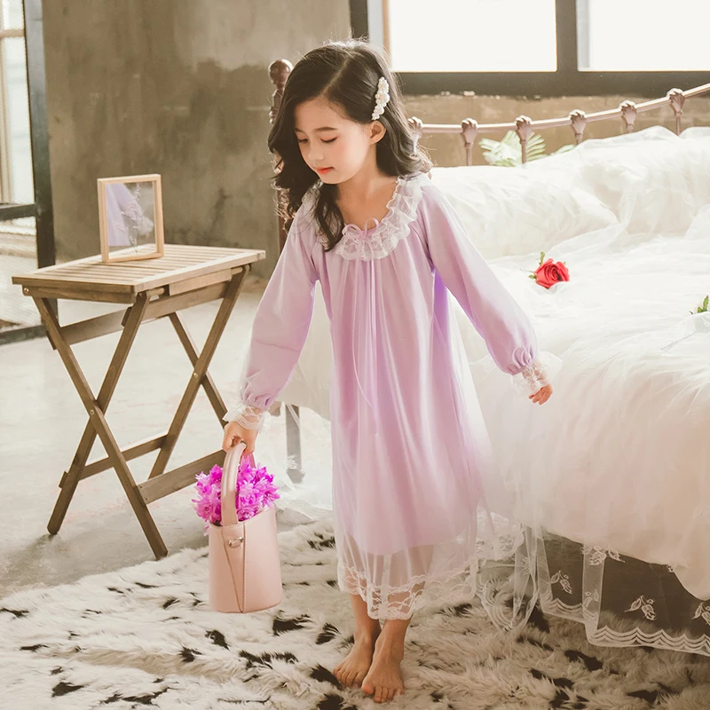 
Boutique wholesale lovely girls princess nightgowns soft lace sleep dress kids pajamas 6-14 years 