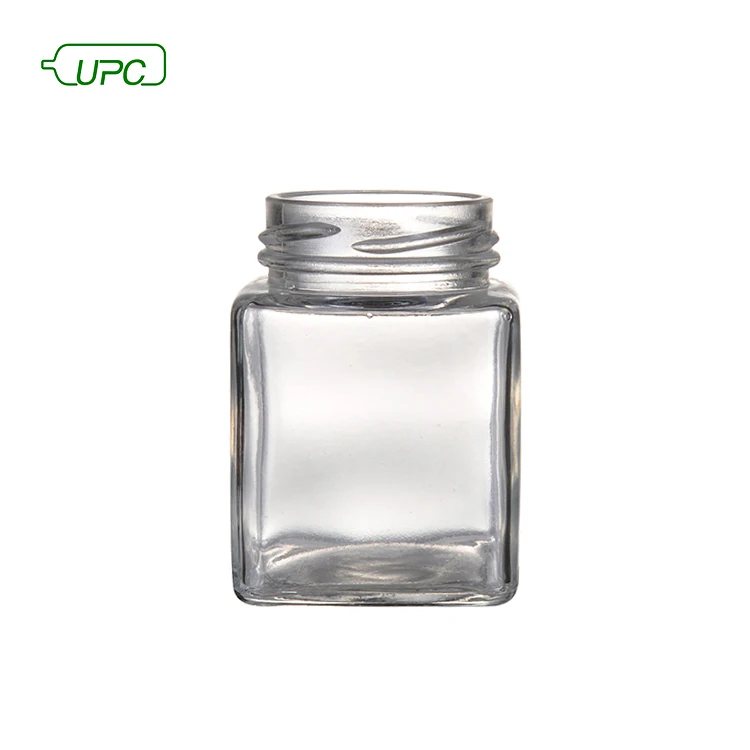 Custom size clear durable recyclable food supplement square glass jar