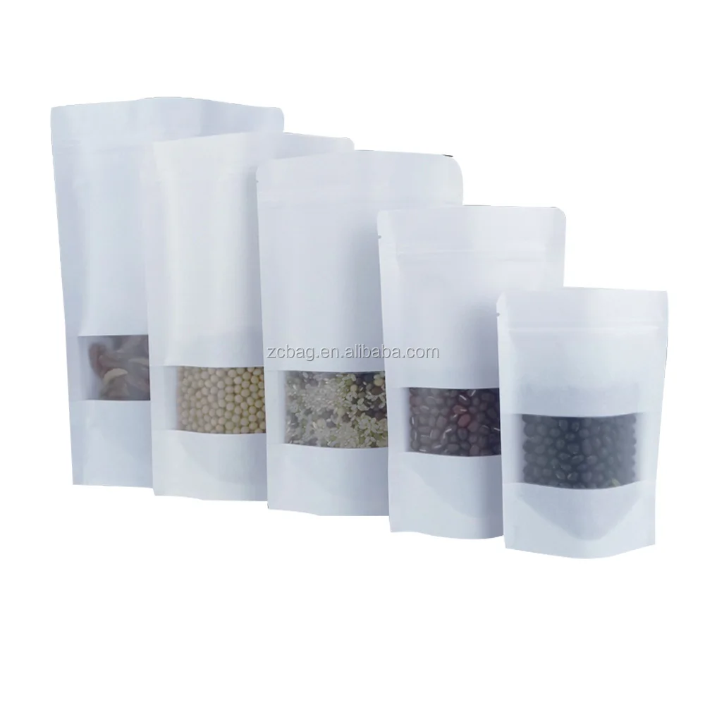 
Custom Printed Matt White Doypack Poly Zip Lock Stand Up Pouch Rectangle Window Nuts and Dried Fruit Packaging Bags 