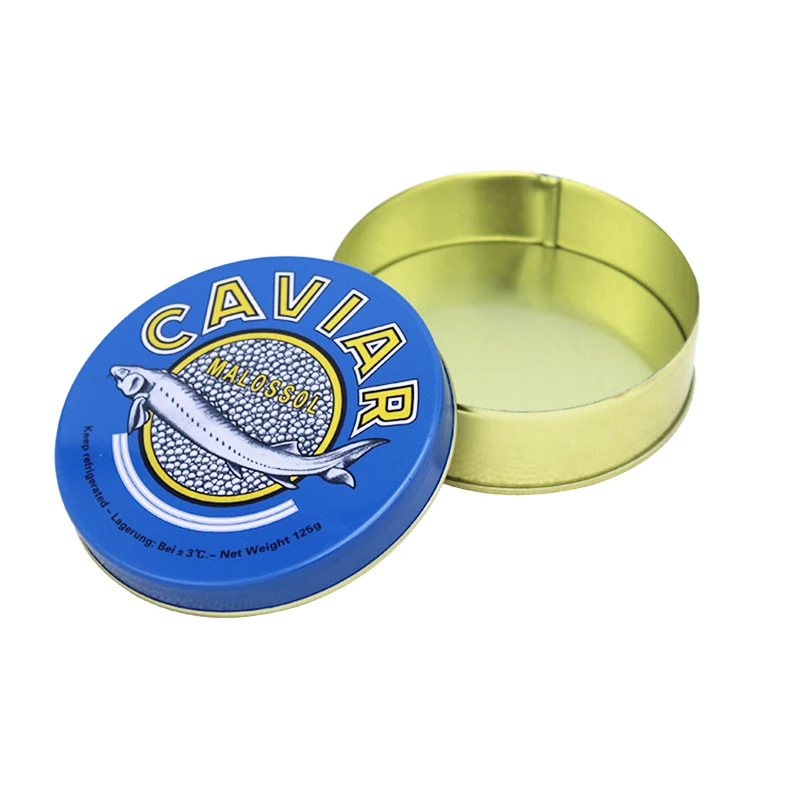 Dongguan factory directly sale 10g 15g 30g 50g 100g 125g 250g 500g round food grade caviar tin box