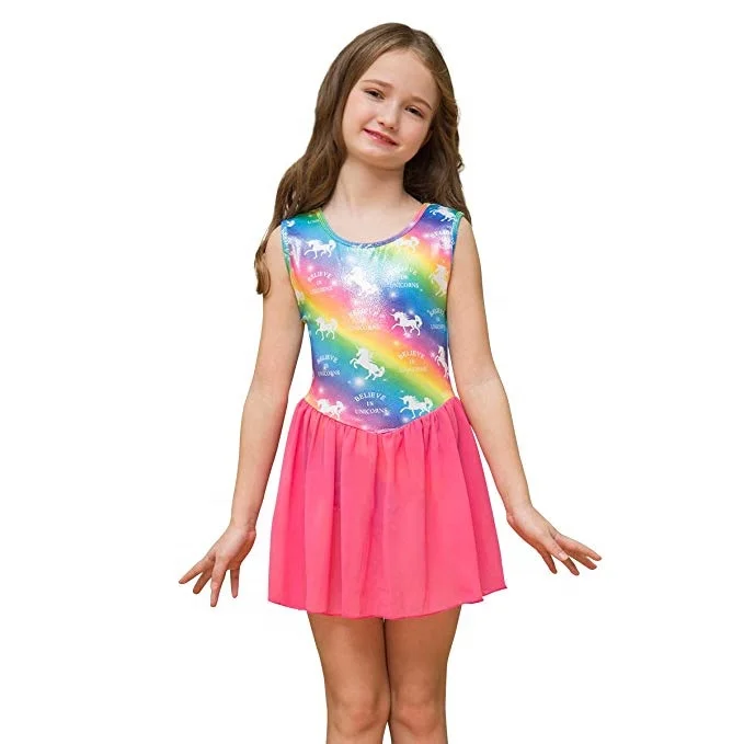 Gymnastics Wrap Skirted Leotards for Girls Kids Sparkle Rainbow Unicorn Gymnastic Skirt Dance Ballet Dress
