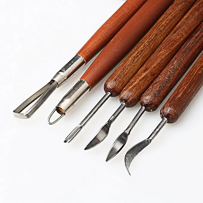 6Pcs Clay Sculpting Tools Wooden Handle Double-Sided Set for Pottery Sculpture