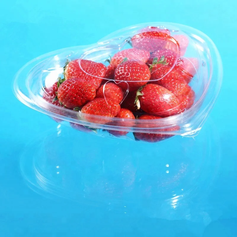 Special Design Clamshell Fruit Plastic Container Disposable Heart Shape Strawberry Punnet Clear Fruit Packaging