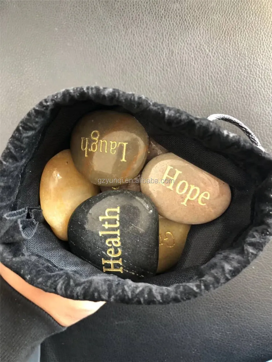 Engraved black letter pebbles Natural River Stones Smooth polished Colorful Stone