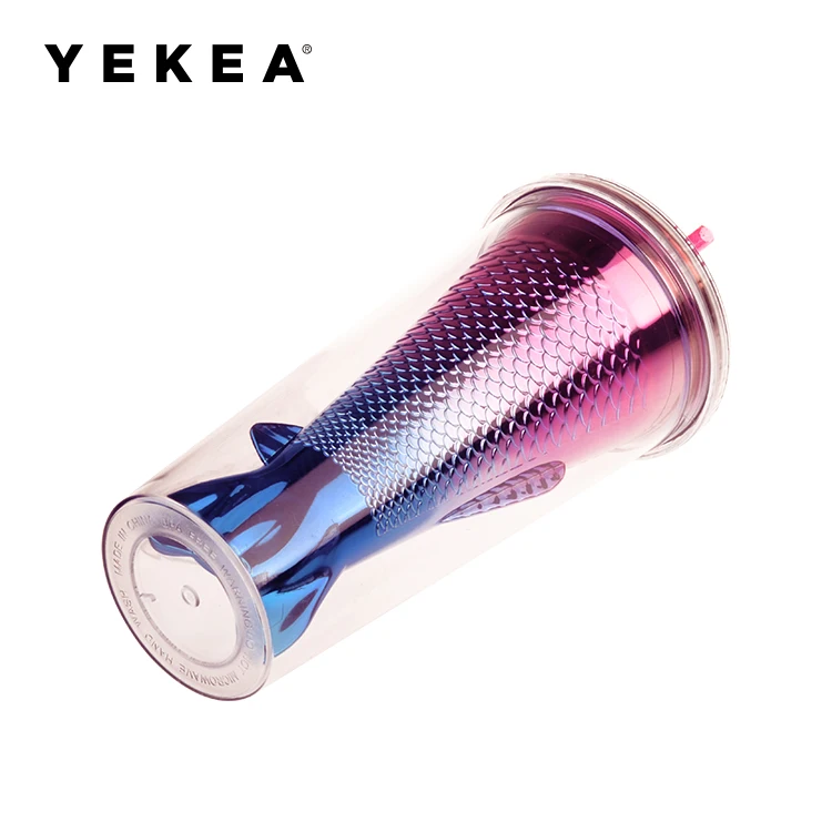 Wholesale Mermaid Design Straw Cup Spill Proof Kids Sippy Cup Cover Tumbler Bpa Free 500ml drinking plastic water bottle