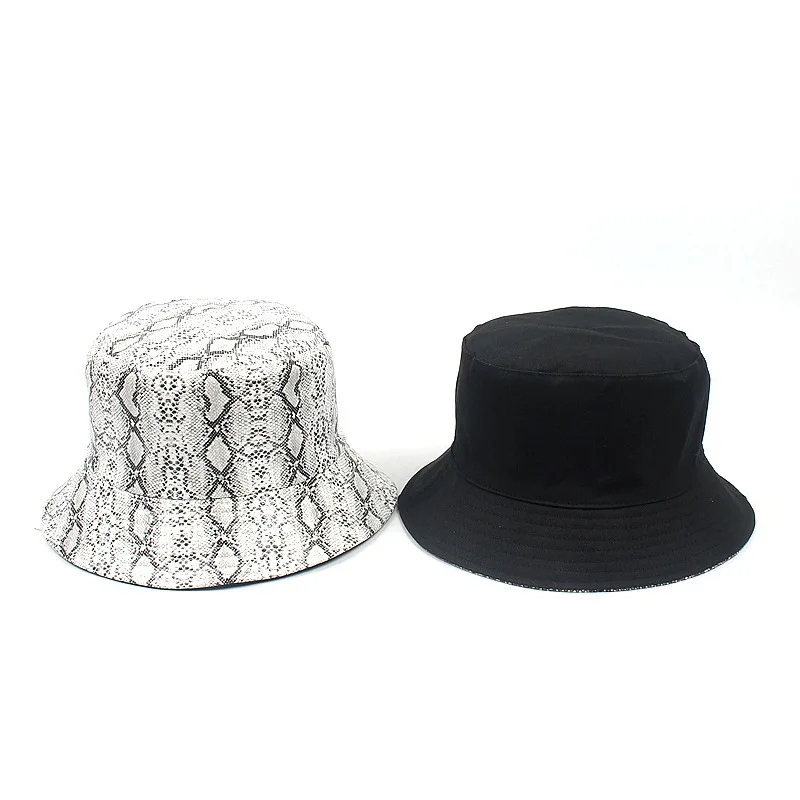 Factory Wholesale Short Brim Bucket Hat Custom Cheap Design Snake Leather Print Fishman Bucket Hat