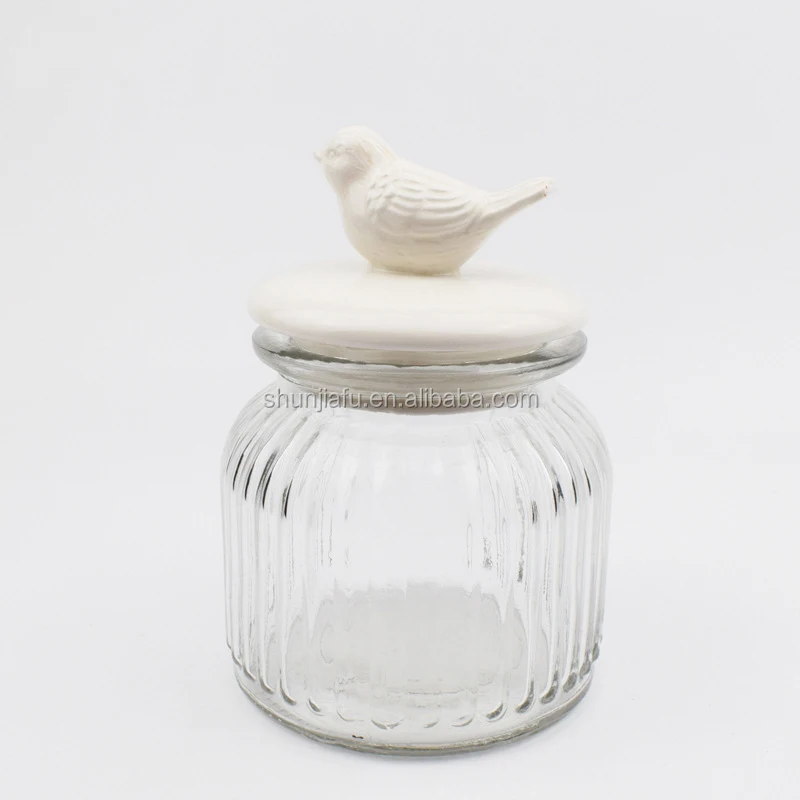 Animal Bird Decoration Lid Ceramic Glass Jar