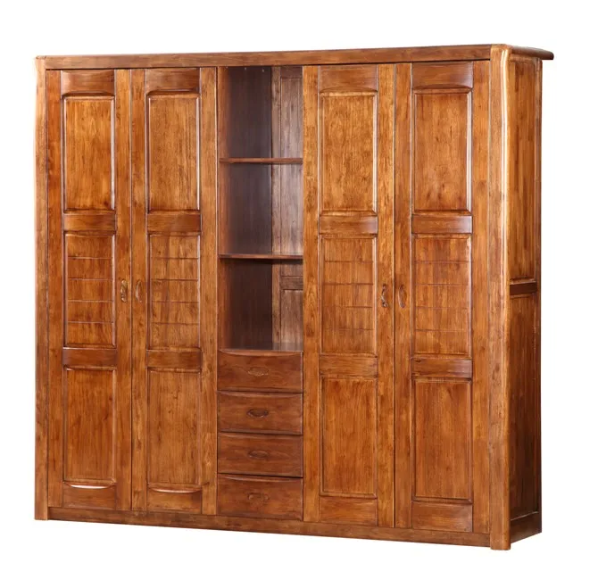 Beautiful wooden cabinets 4 doors louver design bedroom wardrobe
