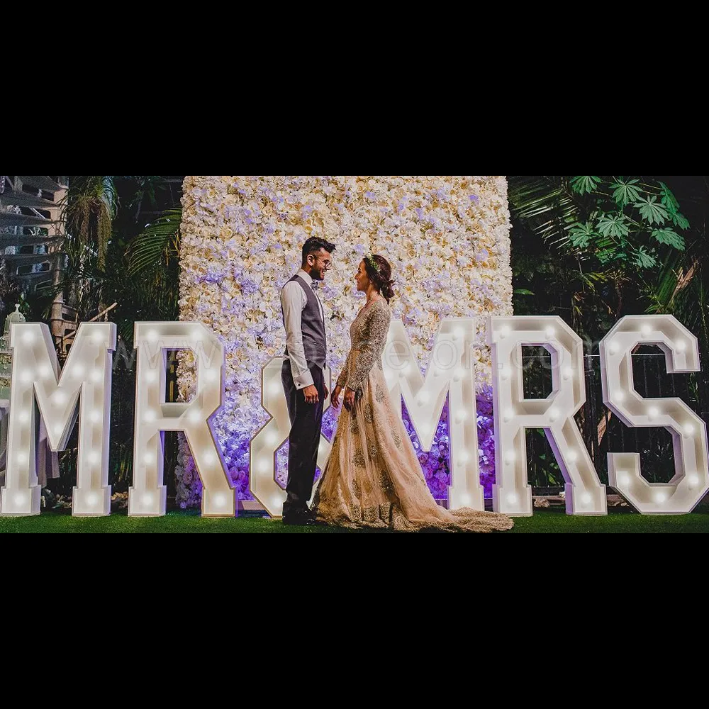 Mr and mrs 4ft led light letters, stackable quality assurance giant marquee letters large for mariage wedding decoration