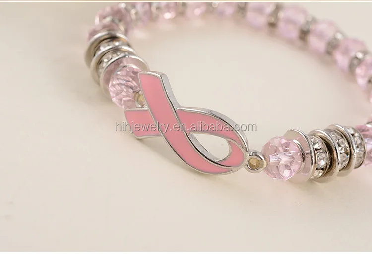 Pink ribbon breast cancer awareness bangle bead jewelry bracelet