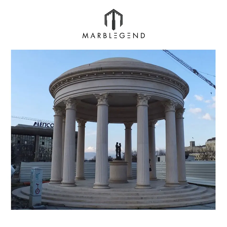 Customized outdoor garden gazebo natural stone white hand carved marble column gazebo with dome