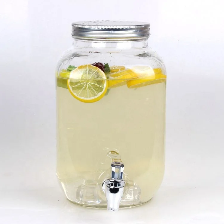 Wholesale glass big water jar drink dispenser with tap and ice barrel 4L 8L