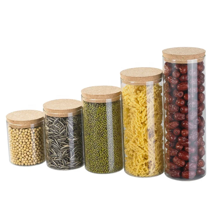 Manufacturer Transparent Hermetic Food Cookie Honey Glass Jar Wholesale With Cork Lid